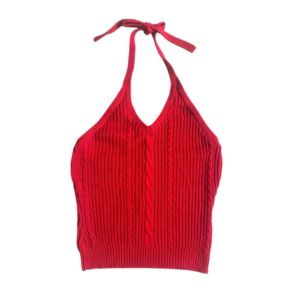 Y2K Wet Seal Size Small Red lagenlook Braided Halter Knit Top
